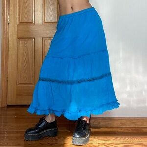 Vintage Tiered Peasant Maxi Skirt - Blue